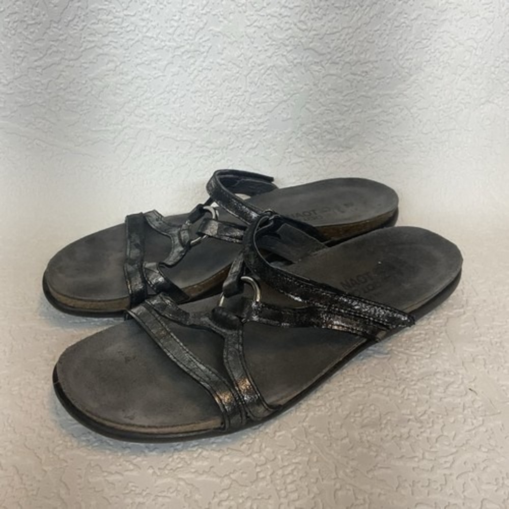 Naot Carmen Slip On Comfort Slide Sandals Women 8 Israel‎ Gunmetal Leather